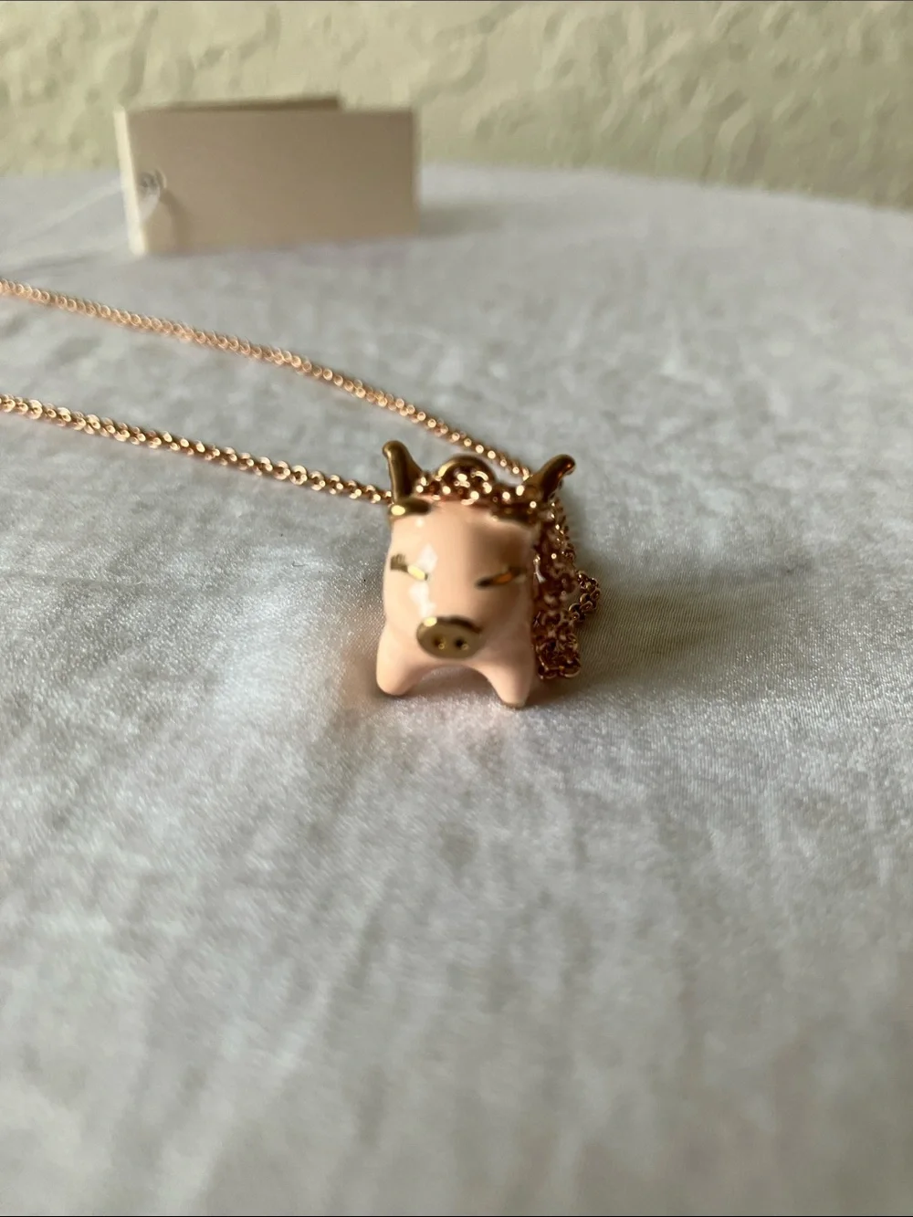 Kate Spade: Rose Gold Tone Pig “When Pigs Fly”Pendant Necklace- Dust Bag